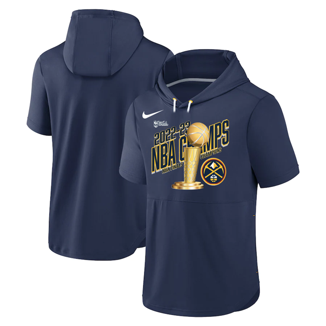 Men's Denver Nuggets Navy 2023 Champions Performance Short Sleeve Pullover Hoodie